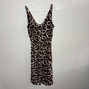 Brown and Cream Patterned Sleeveless Dress